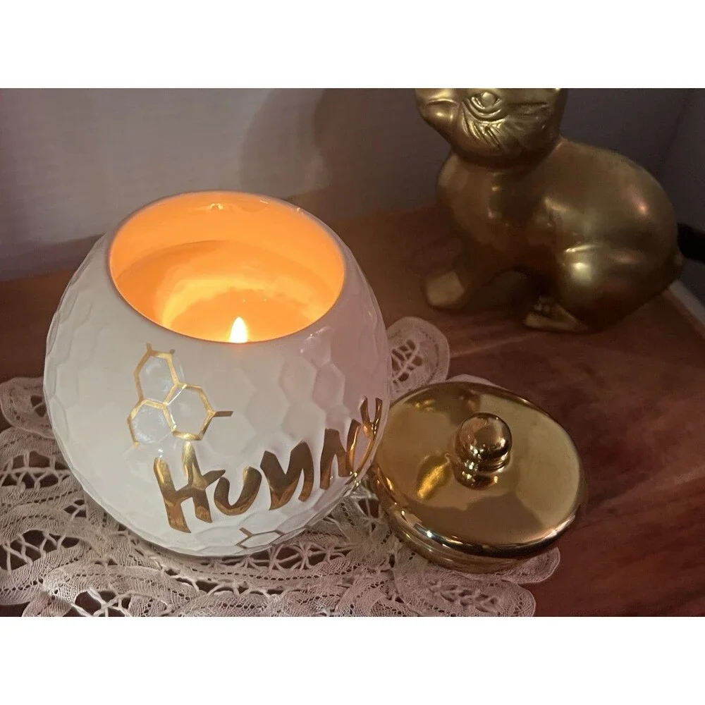 Disney Winnie The Pooh Honey Jar Candle Holder With Gold Lid